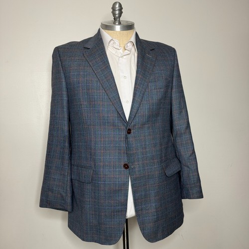 Peter Millar Men's 44R Sport Coat Blazer Jacket Blue Check Wool 2-Button Vintage