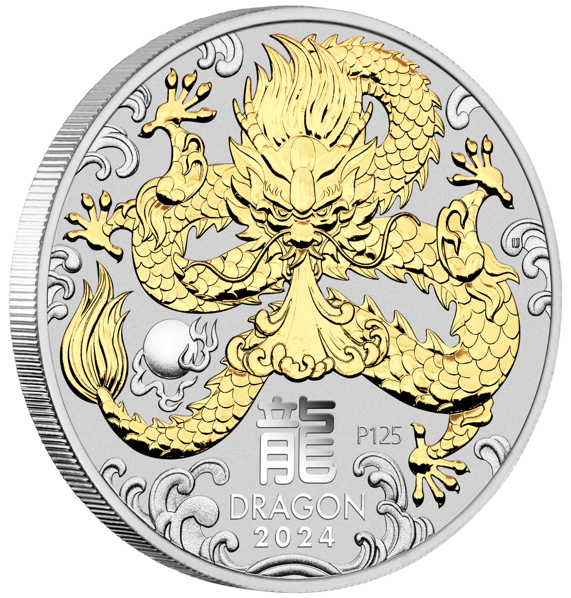2024 Australia Lunar Year of the Dragon GILDED 1oz Silver $1 Coin