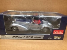 SUN STAR 1:18 SCALE DIE-CAST CAR 1939 HORCH 855 ROADSTER SILVER/BLUE MINT IN BOX