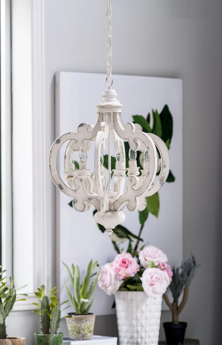 A B Home Wood and Metal White Washed Chandelier 20.5