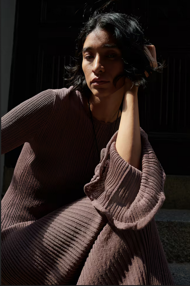 H & M Tie-back Rib-knit Dress (Brown) | eBay