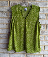 CAbi Green/Cream Geo Sleeveless V-Neck Tank Blouse Women's Size M
