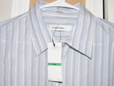  78 NWT New CALVIN KLEIN Men's Large Button Up Shirt Blue Stripe Long Slv Cotton