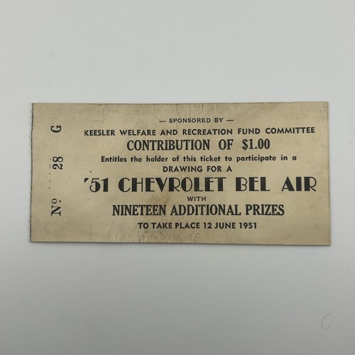 Vtg 1951 Raffle Ticket For Chevrolet Bel Air June 12, 1951 - Picture 2 of 4