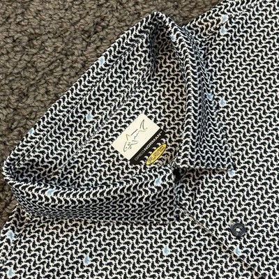 Greg Norman Play Dry Polo Shirt XL Elephant AOP Pattern Blue Black