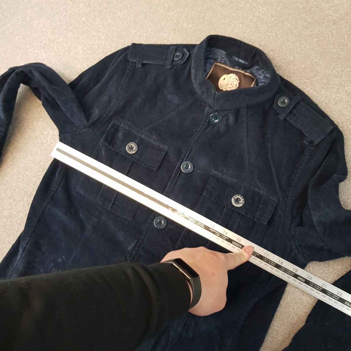 Pretty Green Mens Jacket Medium Blue Navy Cord Overshirt Lennon 