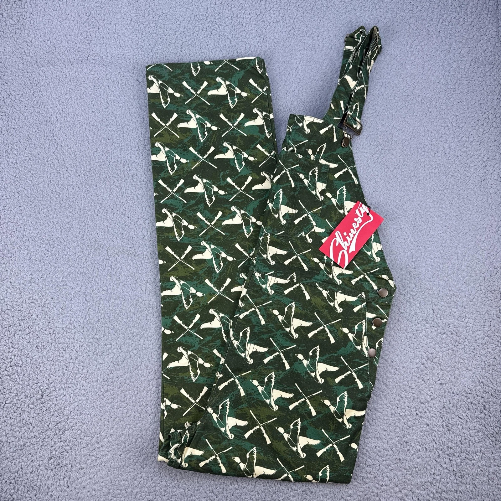 Shinesty Overalls Mens Small 37x31 Green Canvas Duck Camo Hunting Print Pants
