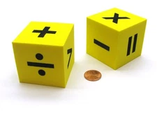 Pack of 2 Large 50mm Foam 6 Function Math Dice Blocks - Yellow