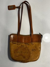 Alviero Martini Map Print Tote Bag Brown/Tan Zip Lined Inner Pockets Tag