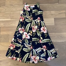 Vintage Tropical Group Hawaiian Dress Rayon Floral Button Front Maxi Pockets S