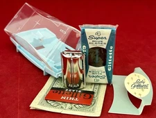 Vtg 1963 NEW “Lady Gillette” Blue Starburst Safety Razor Complete Kit MCM SWEET!