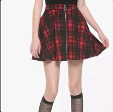 Hot Topic Black  Red Plaid O-Ring Skater Skirt size s