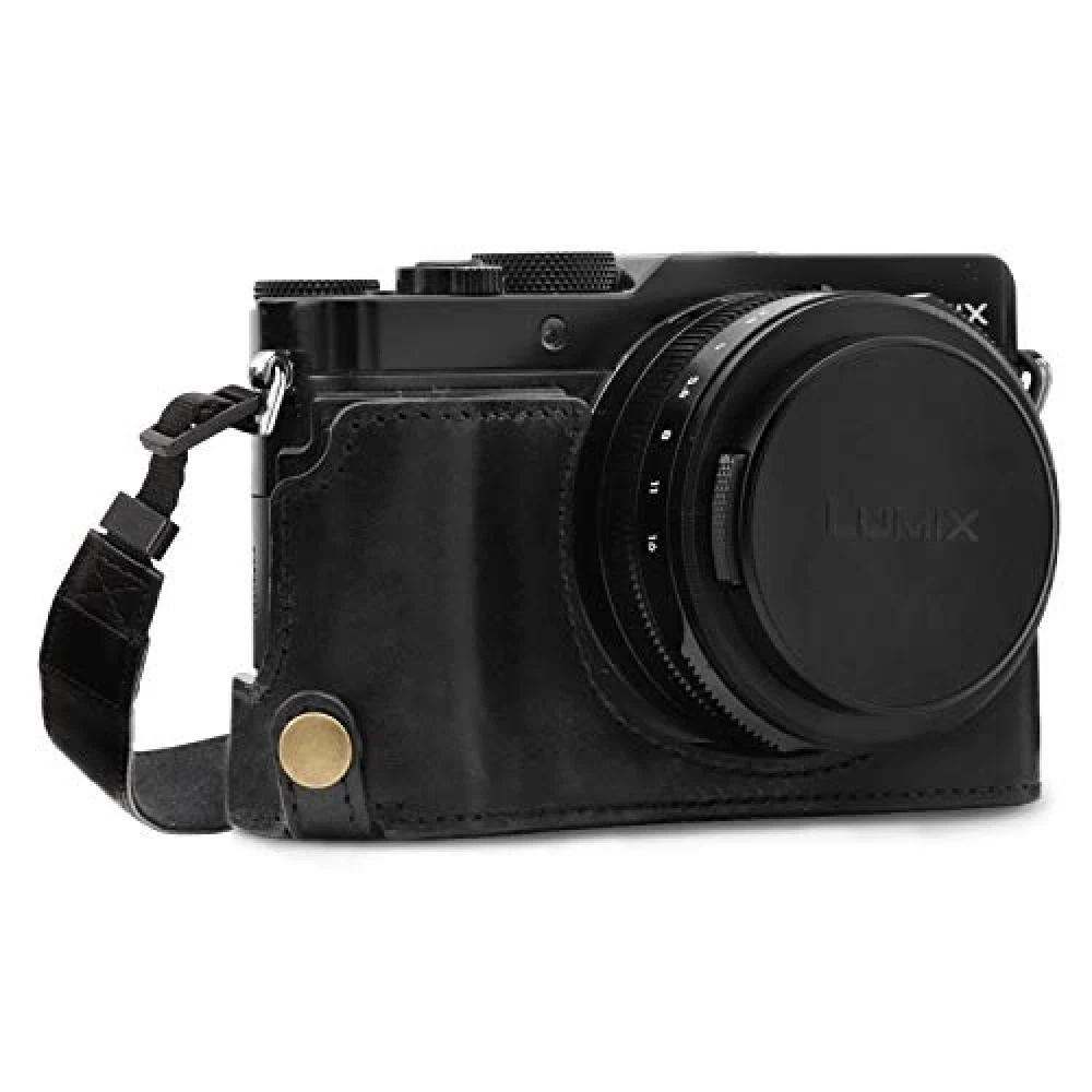 MegaGear Ever Ready – Custodia In Vera Pelle Per Fotocamera Panasonic Lumix DC-LX100 II, Mezza Copertura Con Accesso Batteria