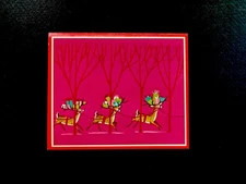 1 VTG NOS Norcross Xmas Greeting Card Trio Of Deer Carrying Presents On Antlers