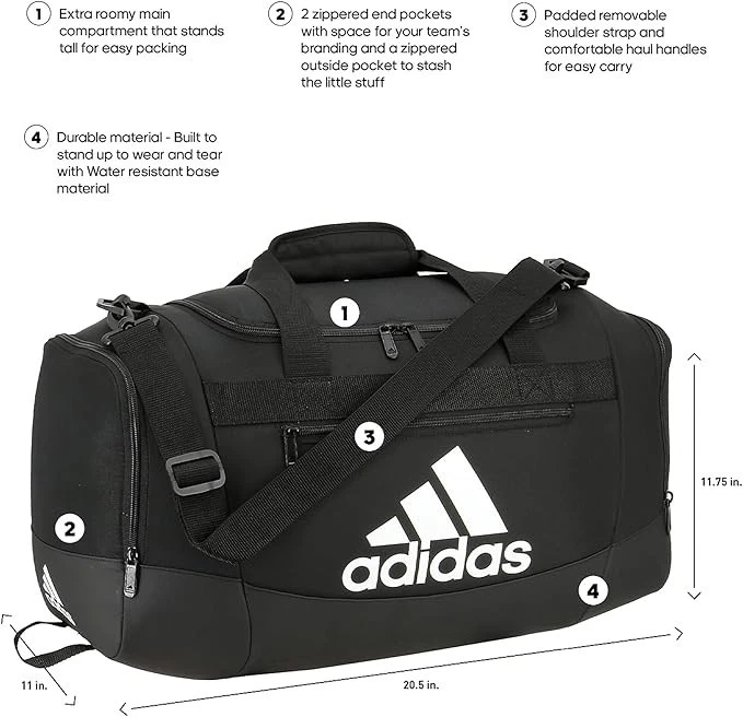 Bolso de Lona Adidas Unisex Defender 4.0 Gimnasio para Hombre y Mujer, Negro/Blanco, Grande Foto 3 de 4
