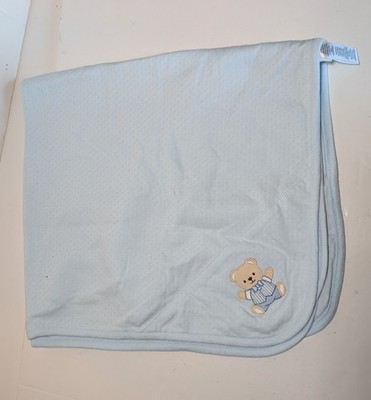Little Me Blue Cute Bear Receiving Blanket 100% Cotton Teddy Bear Soft 