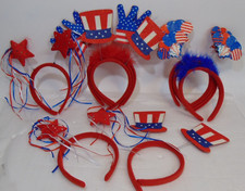 Patriotic Red White Blue Headband 4th Of July Felt Stars Peace Sign Balloons 11p