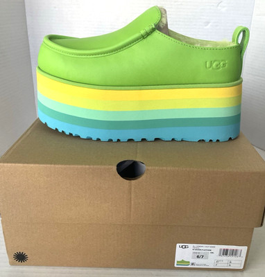 NEW UGG Urseen Platform Slippers All Gender Size 6/7 Green Multi Y2K Pride Plush