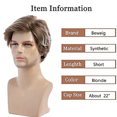 Perruque Courte Pour Hommes En Cheveux Naturels Blond Foncé - Réf. SEBASTIEN 8, Neuve Avec étiquettes
