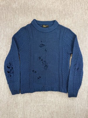 1970s Distressed Fisherman Knit Sweater Wool Blend Grunge Costume Styling Thrash