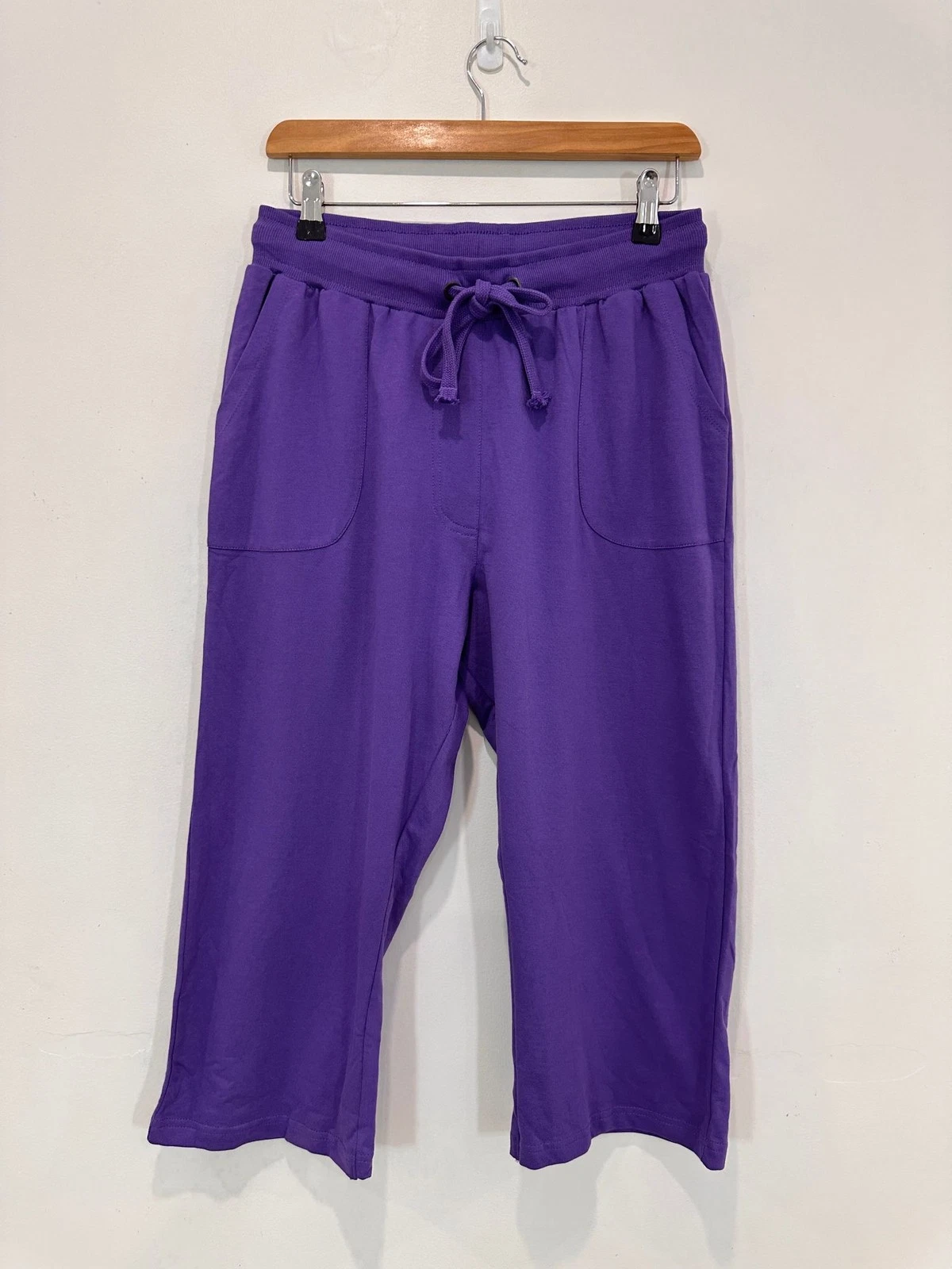 Damart Capri Pants Women AU 14 Violet Elastic Waist Drawcord Cotton Pockets