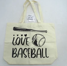 I love Baseball Canvas tote bag  reusable Shopping bag with "I love Baseball Pin