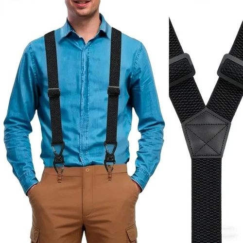 Men Elastic Suspenders Y Back Trouser Braces Adjustable Pants Straps 3 Clip UK - Picture 4 of 7
