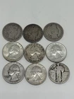 Lot Of 9 90% Silver Quarters Barbe /standing Liberty / Washington