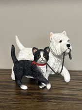 Goebel Paw Prints Westie Terrier Dog Walking Cat