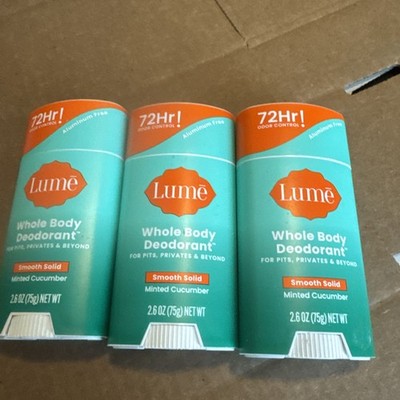 Lume 3 Pack Minted Cucumber Whole Body Deodorant Smooth Solid 72hr  
