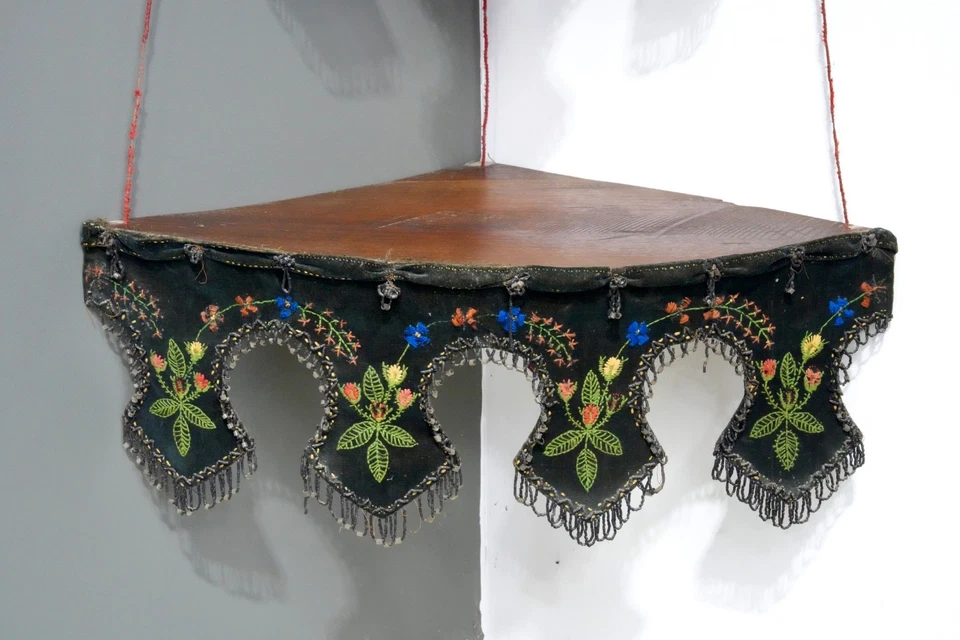 Victorian Antique Walnut Etagere Beaded Fridge hanging corner Display Stand RARE - Image 3 of 4