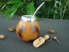 Argentina Mate Gourd - Hand Made - Tea Cup + Straw + BONUS Spoon For Yerba Mate