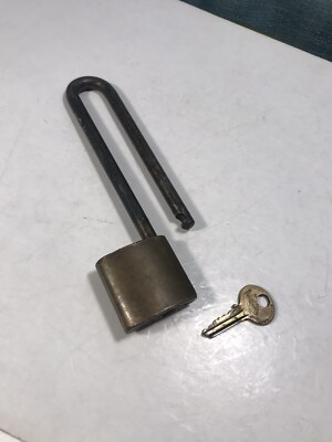 Antique 5.5  Solid Brass Corbin Company Long Shackle Lock Padlock Original Key