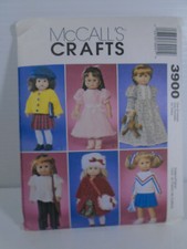 McCall's Crafts 3900 18" Doll Pattern Dress Nightgown Coat Sweater Shirt Skirt