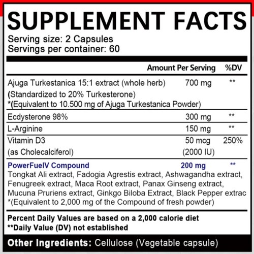 TURKESTERON Capsule TESTOSTERONE BOOSTER MAX FORZA POTENTE ESTRATTO - Foto 9 di 12