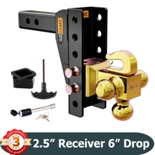 Trailer Hitch Tri Ball(1-7/8", 2", 2-5/16) Mount w/ Hook 2.5'' Receiver 6'' Drop