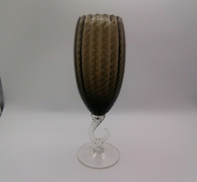 Italienische Empoli Twist Curled Tail Stem Rauchgrau Glas Vase -33cm hoch REDUZIERT 