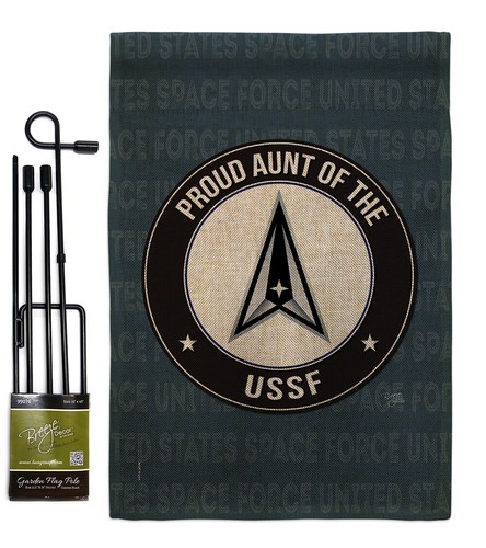 Proud Aunt USSF Burlap Garden Flag Space Force Armed Forces Yard House Banner - Picture 7 of 17