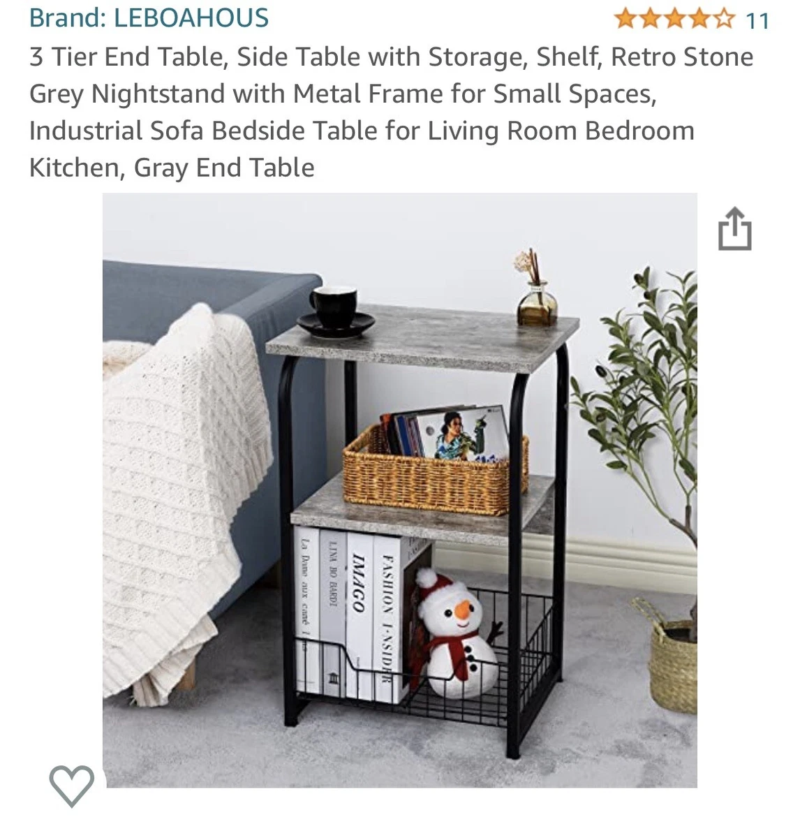 Gray 3-Tier Small Metal Shelf