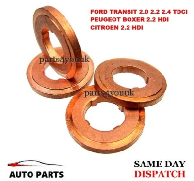 for FORD TRANSIT 2.0 2.2 2.4 TDCI TDDI INJECTOR COPPER WASHERS SEALS PEUGEOT HDI - Image 1 of 4