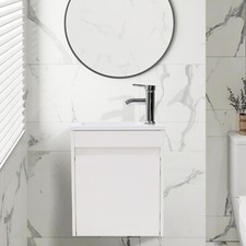 16" Small Bathroom Vanity Wall Mounted Cabinet with Sink Right Left Side Faucet