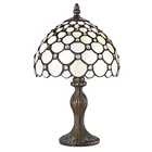 Traditional White Tiffany Table Lamp with Multiple Transparent Beads by Happy...