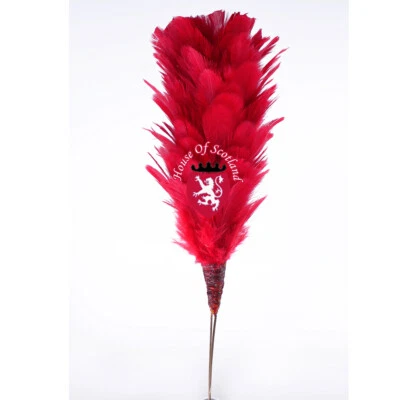 HOUSE OF SCOTLAND Glengarry Cap Plume Feather Hackle Balmoral Hats Highland wear Red 6"