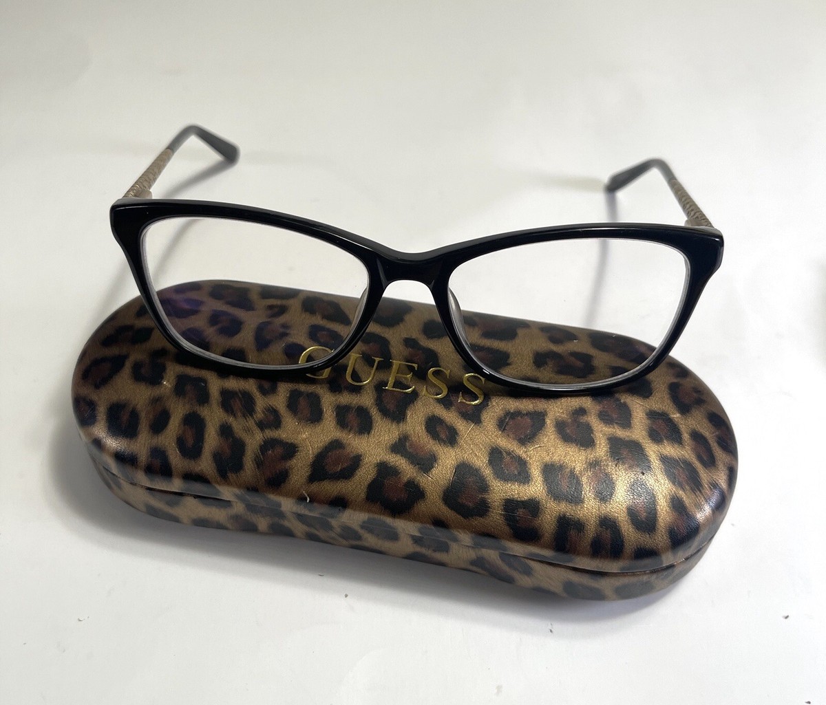Guess GU2500 Eyeglass Frames Black & Gold With Leopard Print  display picture 1