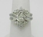 14K White Gold Plated Silver 3Ct Marquise Cut Lab Created Diamond Wedding Ring