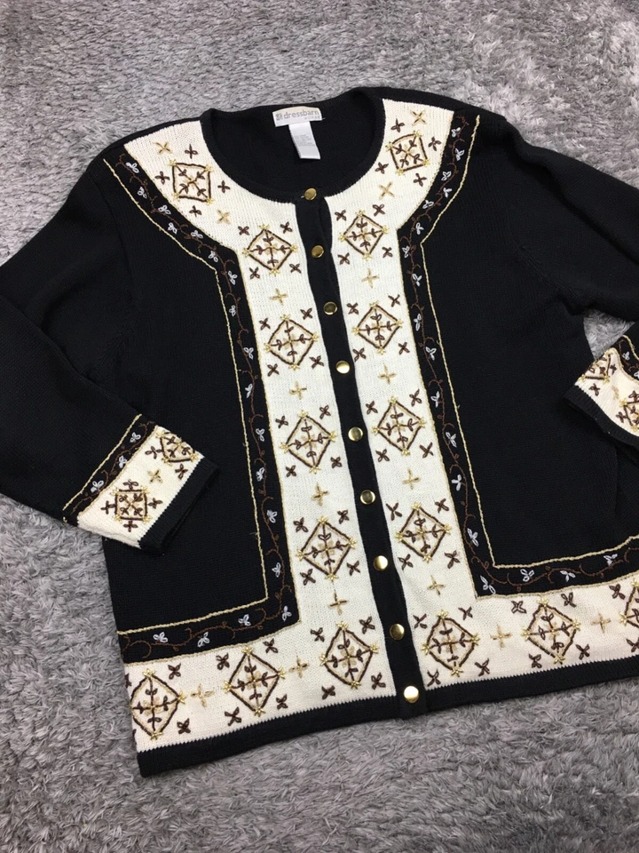 Vestido Granero Cárdigan Abotonado Mujer Talla 18/20 Plus Negro Dorado Elegante Mezcla Ramie Foto 3 de 4