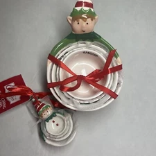 Holiday Time Christmas Elf Measuring Spoons & Cups Earthenware Ceramic Cute