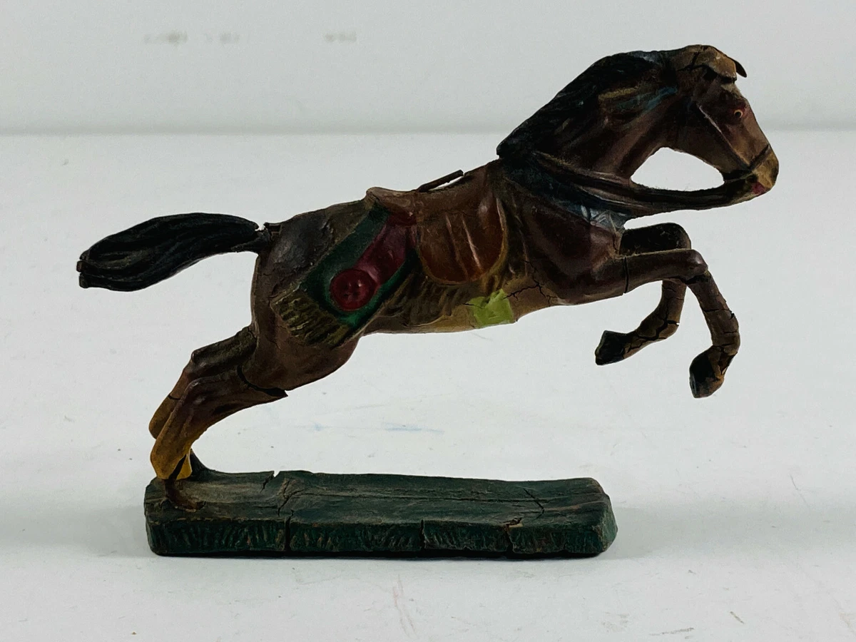 Antique Hard Rubber Jumping Horse toy playset race hunting
