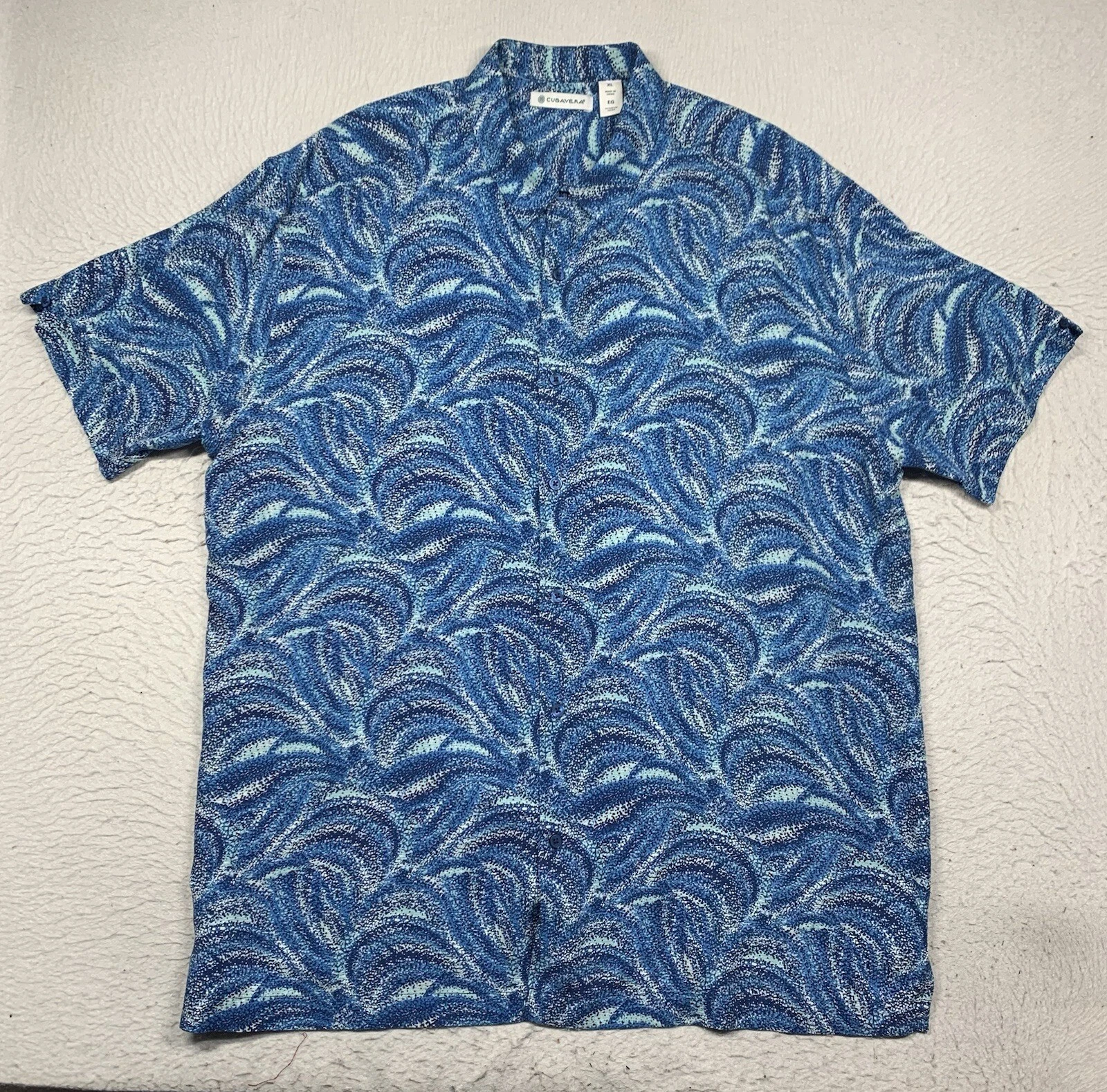 Cubavera Hawaiian Shirt Mens XL Blue Wave Button Up Short Sleeve Viscose