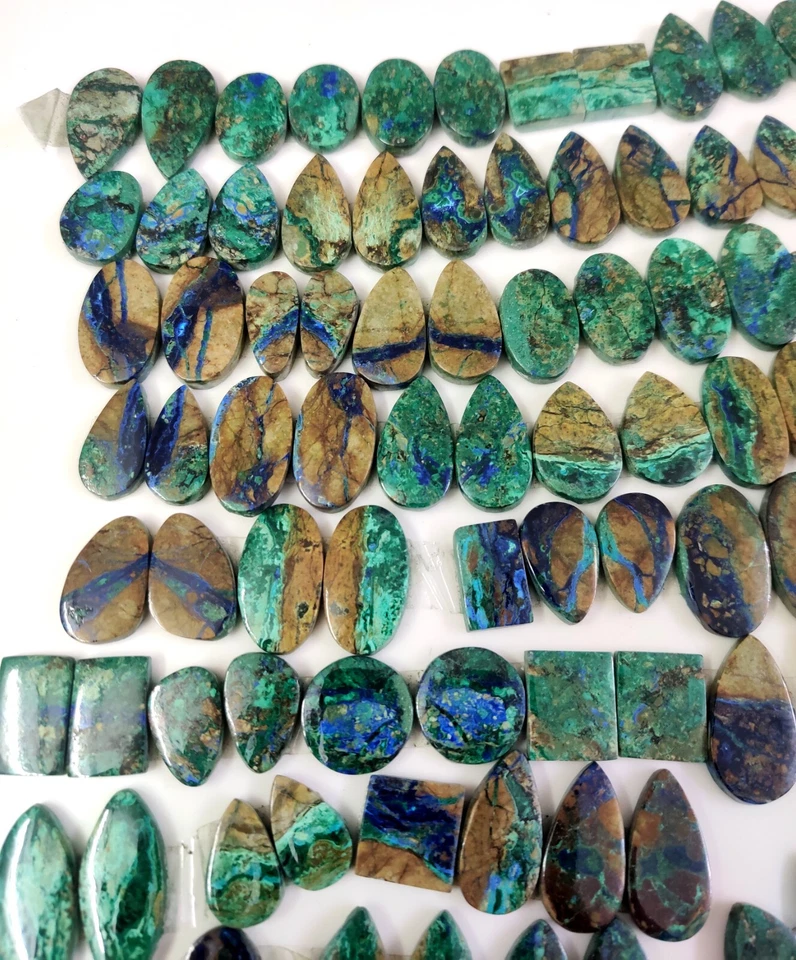 Natural Top Grade Azurite Chrysocolla Pair Gemstone Cabochon Wholesale Lot - Image 3 of 4